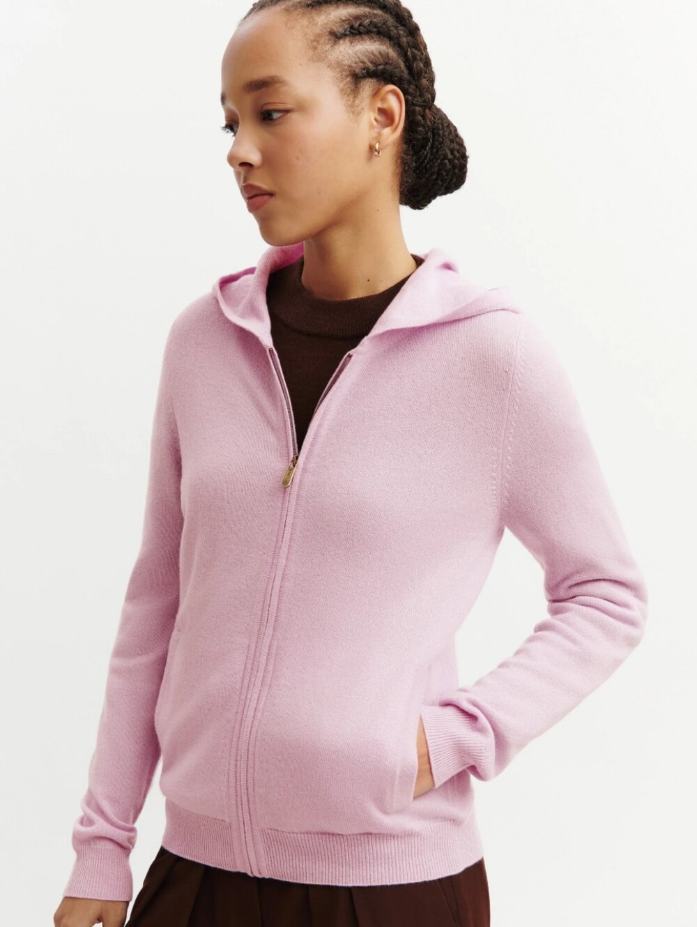 100% Cashmere Pink Hoodie L
